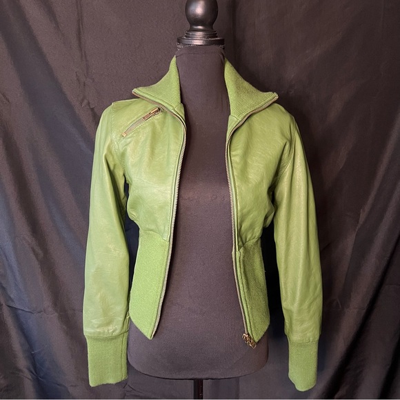 Skunkfunk Jackets & Blazers - Retro style green leather jacket by SkunkFunk SZ 2